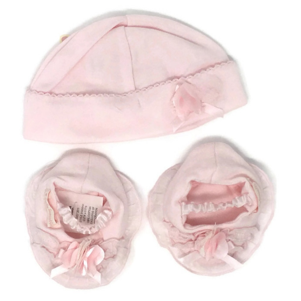 Baby Biscotti Pink Hat and Booties Set NB to 3M